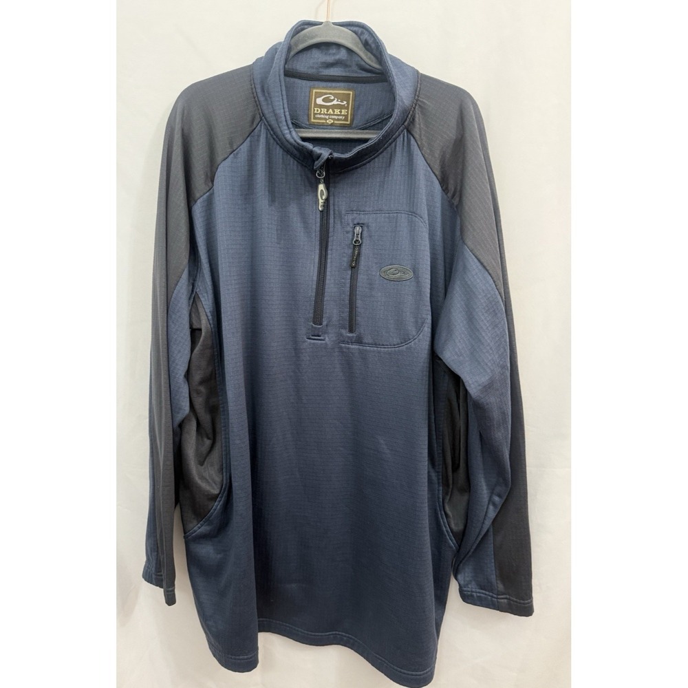 Drake Waterfowl 1/4 Zip Fleece Pullover Navy Black Microgrid Fleece Mens Size 3X